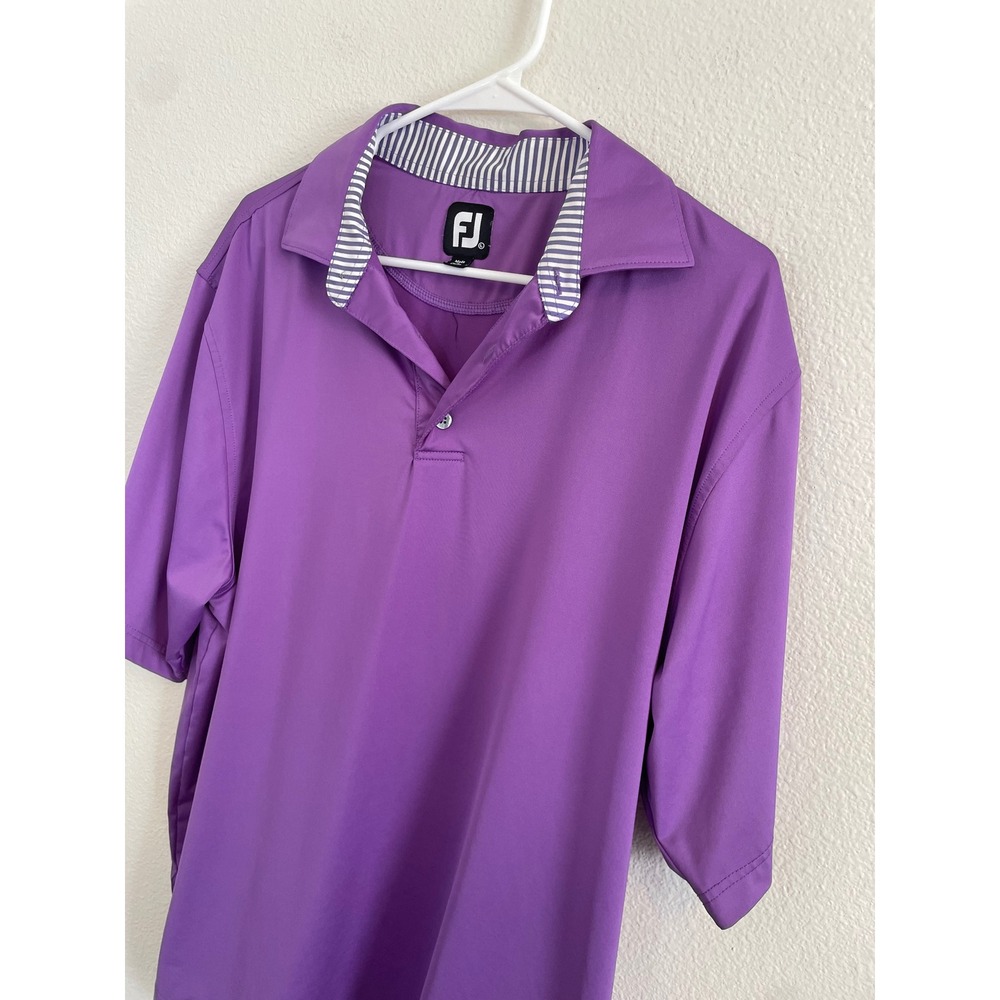 FootJoy Polo Mens Large Purple Short Sleeve Shirt Striped Collar Golf Top‎
